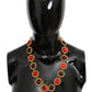 Dolce & Gabbana Red Purple Crystal Floral Chain Statement Gold Brass Necklace