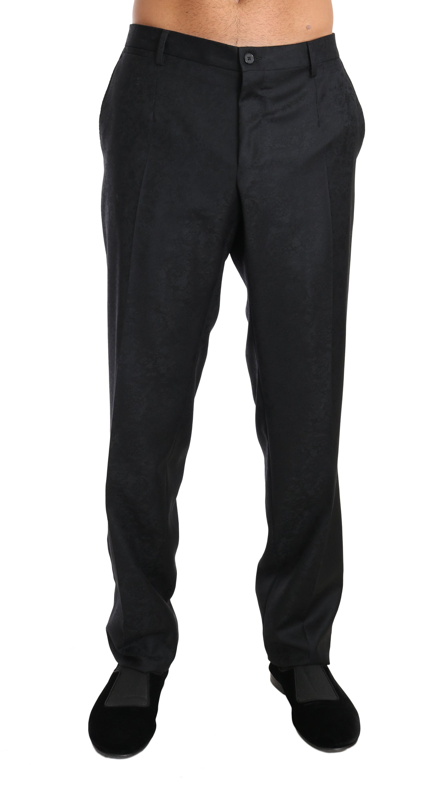 Dolce & Gabbana Gray Cotton Patterned Formal Trousers