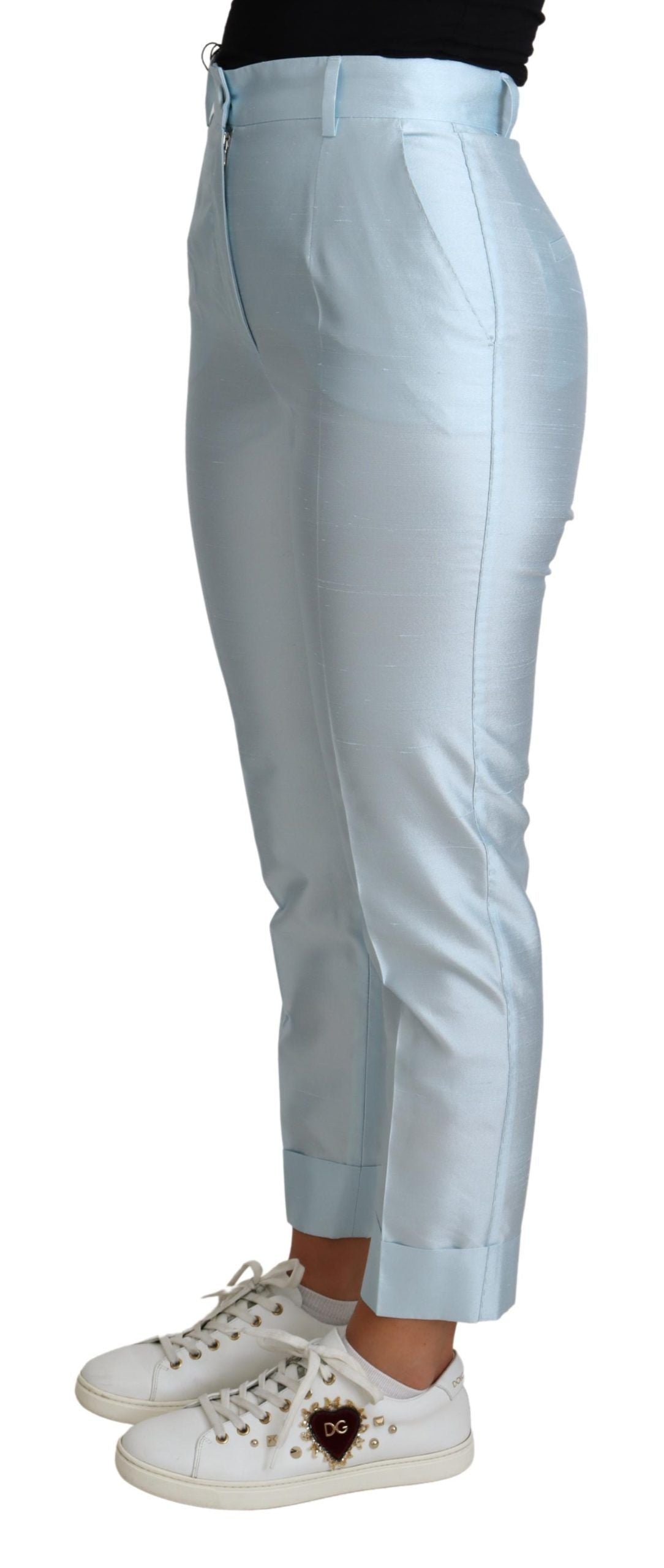 Dolce & Gabbana Light Blue Silk Cropped Tapered Trouser Pants