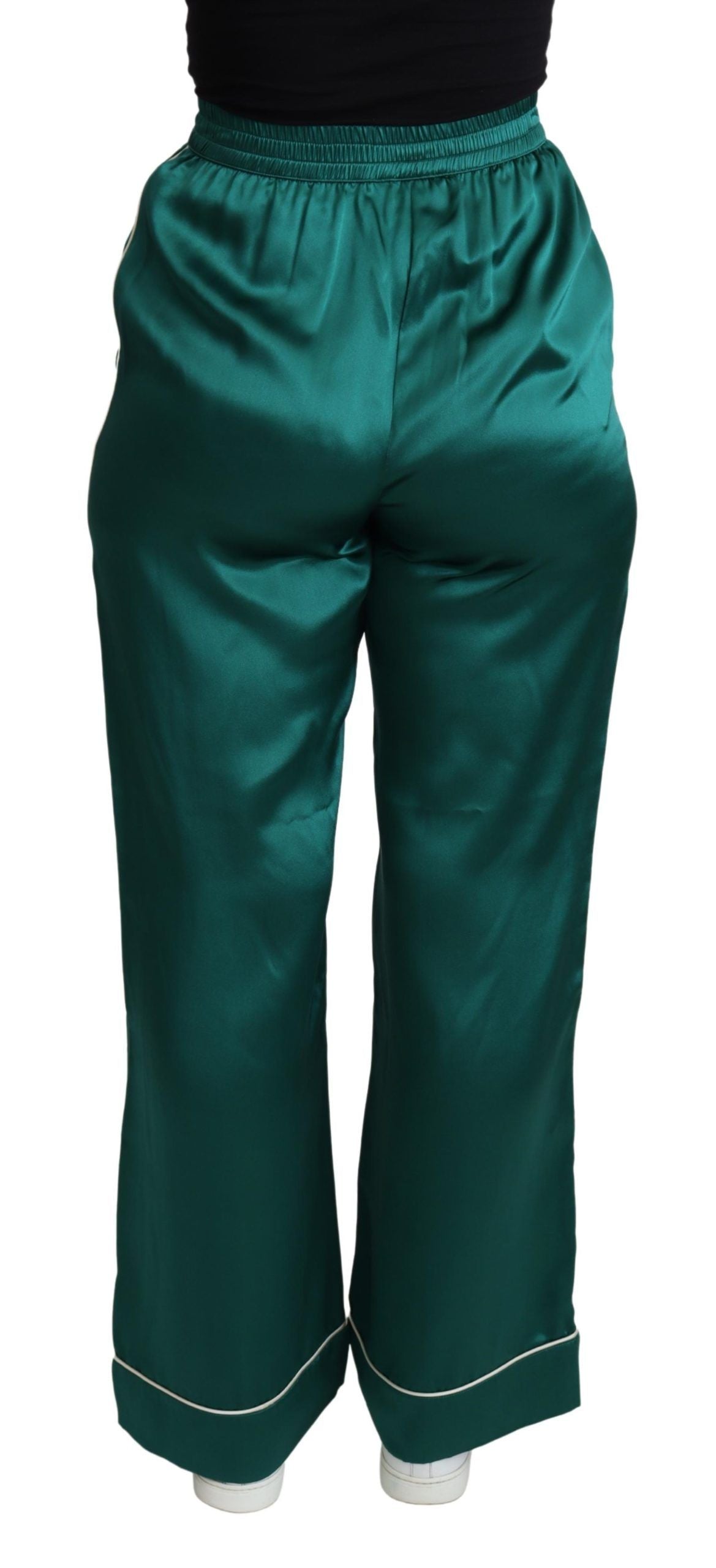 Dolce & Gabbana Green High Waist Pajama Trouser Silk Pant