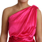 Dolce & Gabbana Dress Pink Fitted Cut One Shoulder Midi Dress
