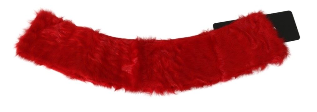 Dolce & Gabbana Red Fur Neck Collar Wrap Lambskin Scarf