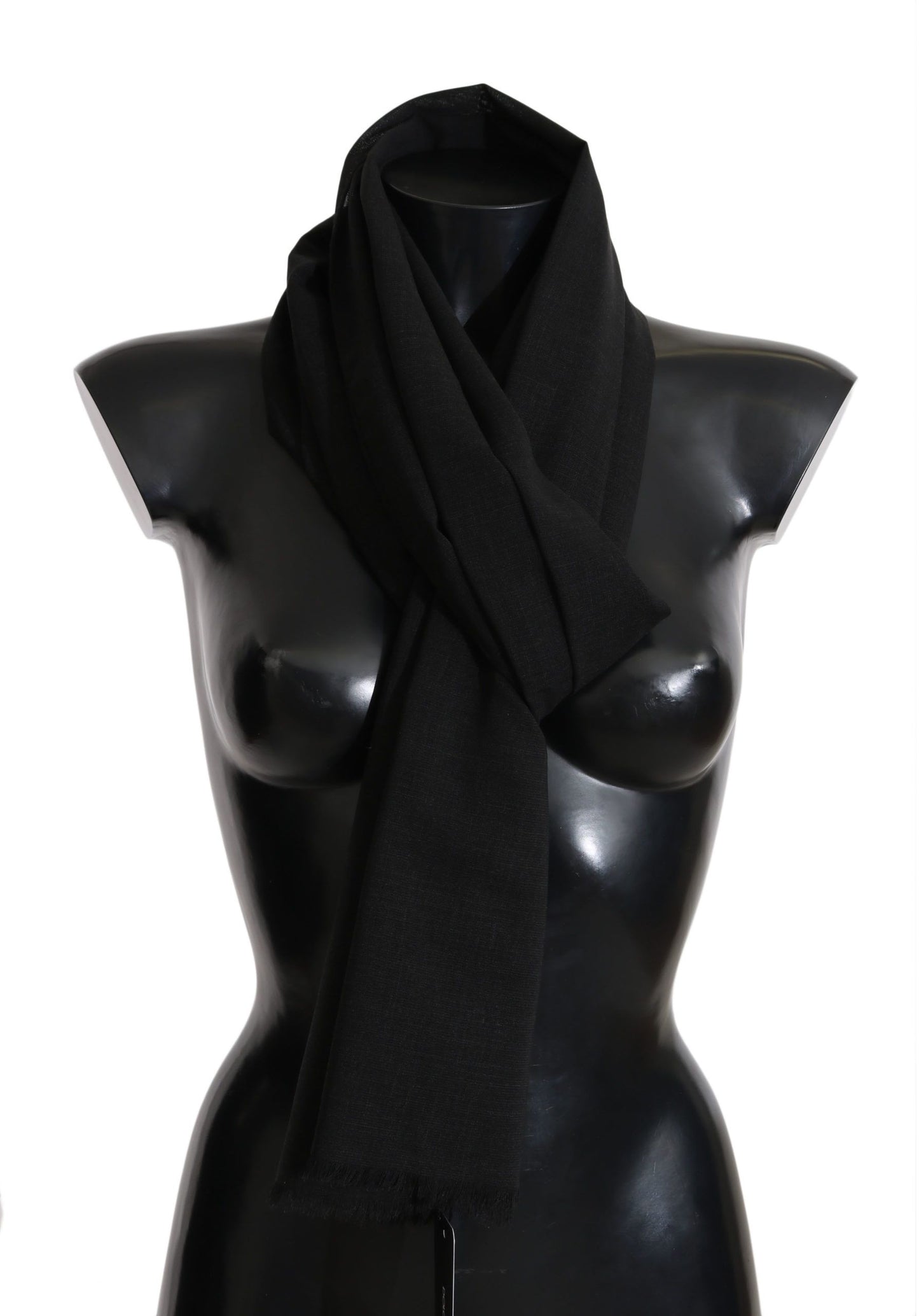 Dolce & Gabbana Solid Black Wool Blend Shawl Wrap 70cm X 200cm Scarf