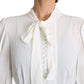 Dolce & Gabbana Viscose White Scarf Neck Long Sleeves Top
