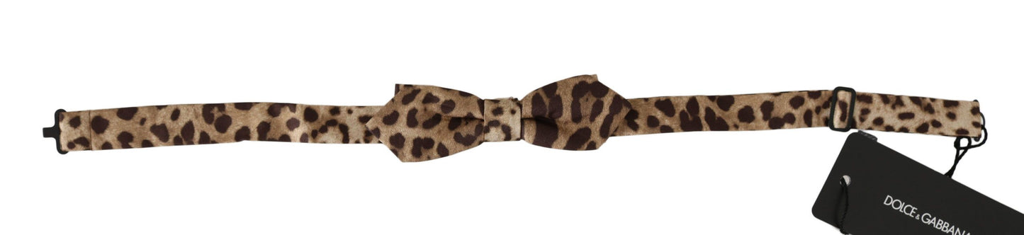 Dolce & Gabbana Brown Leopard Silk Adjustable Neck Papillon Men Bow Tie
