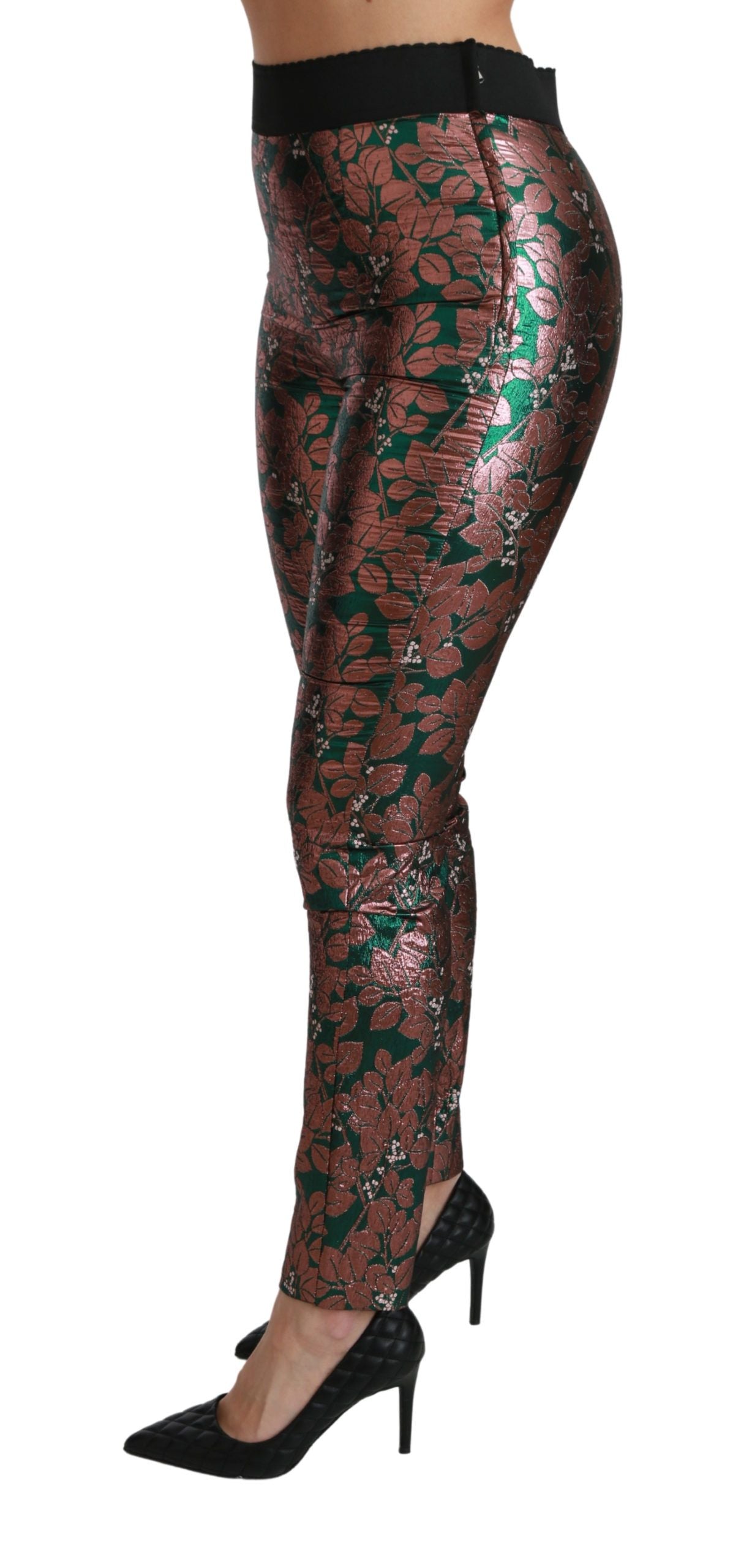 Dolce & Gabbana Green Bronze Leaf Tights Skinny Pants