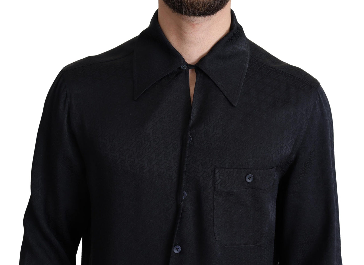 Dolce & Gabbana Black Jacquard Silk Casual Button Down Shirt