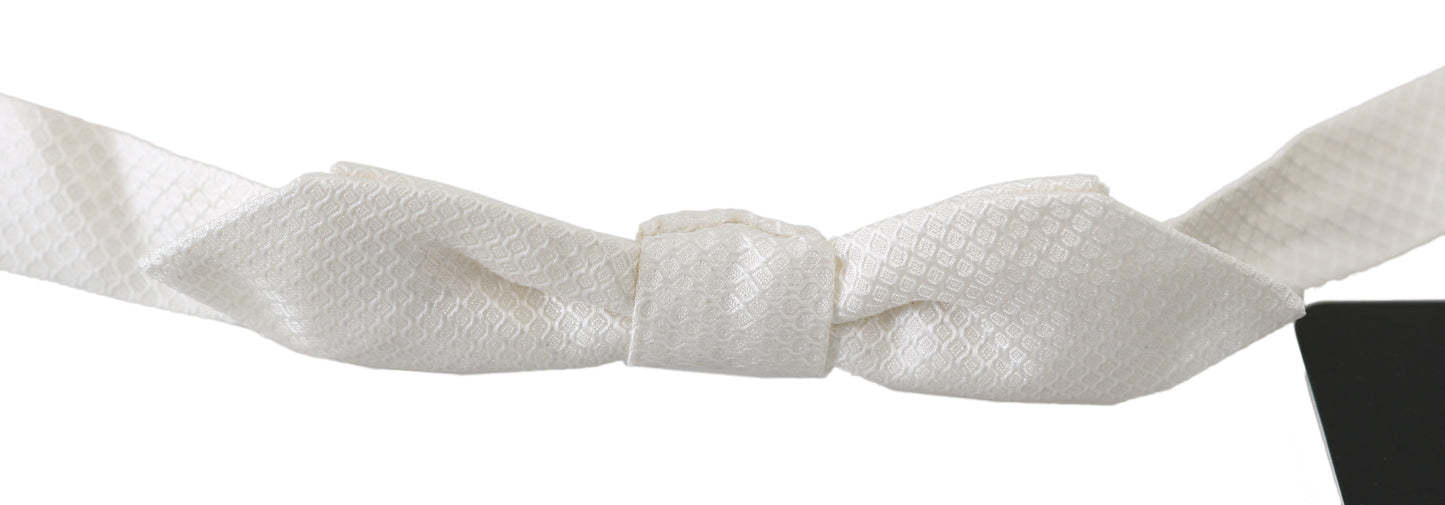 Dolce & Gabbana White 100% Silk Slim Adjustable Neck Papillon Men Tie