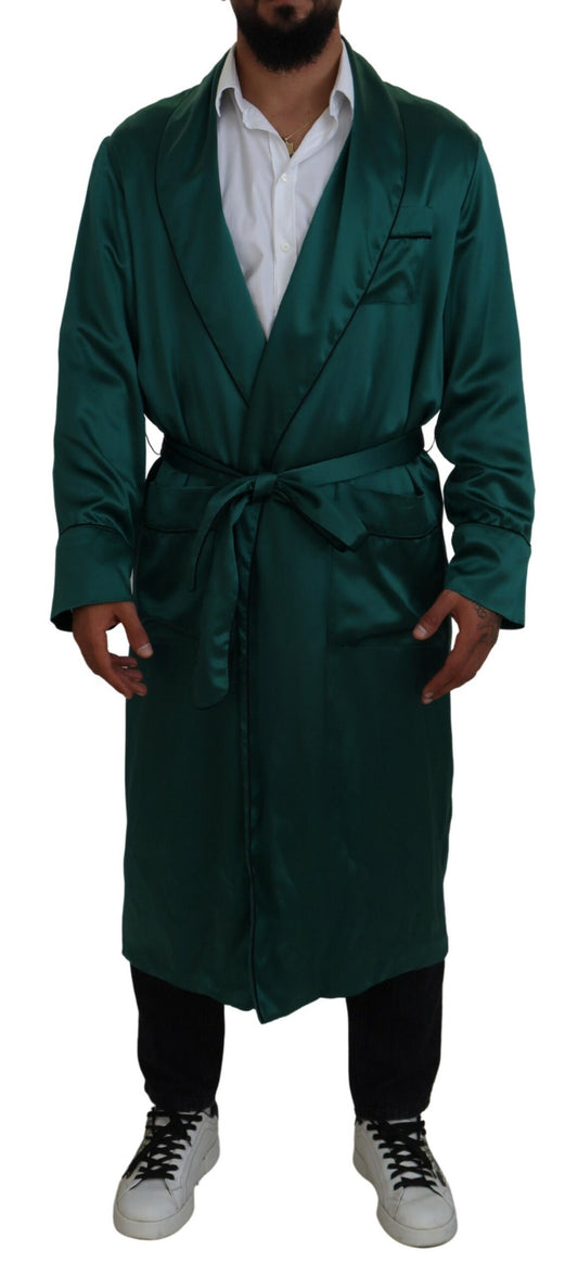 Dolce & Gabbana Green Silk Waist Belt Robe Sleepwear