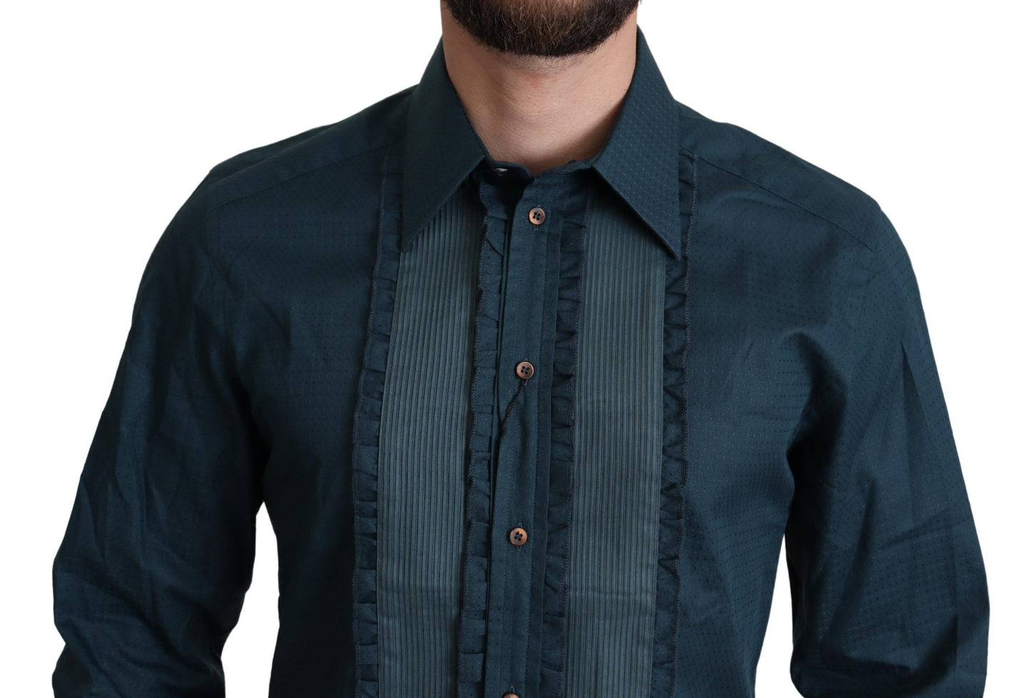 Dolce & Gabbana Elegant Blue Ruffled Tuxedo Shirt