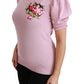 Dolce & Gabbana Pink Floral Embroidered Blouse Wool Top