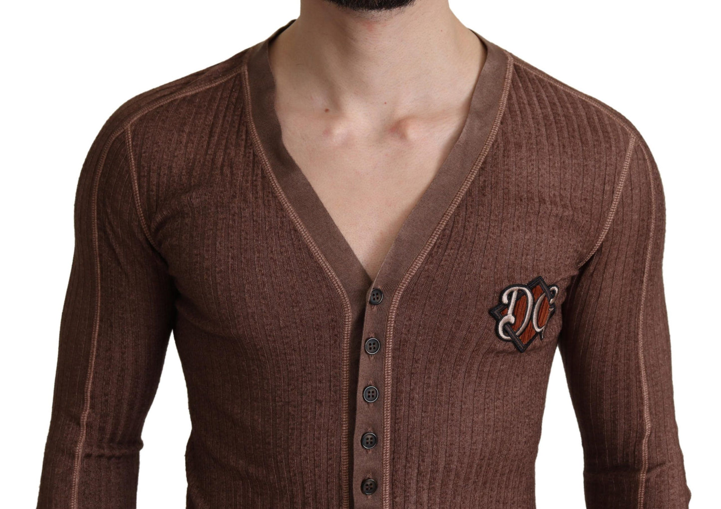 Dolce & Gabbana Brown Logo Button Cardigan V-neck Sweater