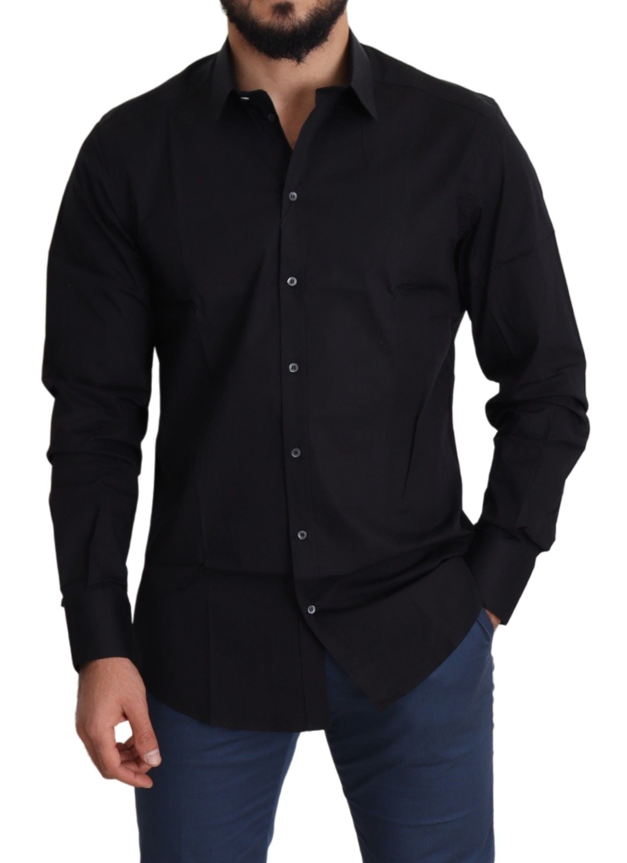 Dolce & Gabbana Elegant Black Cotton Stretch Dress Shirt