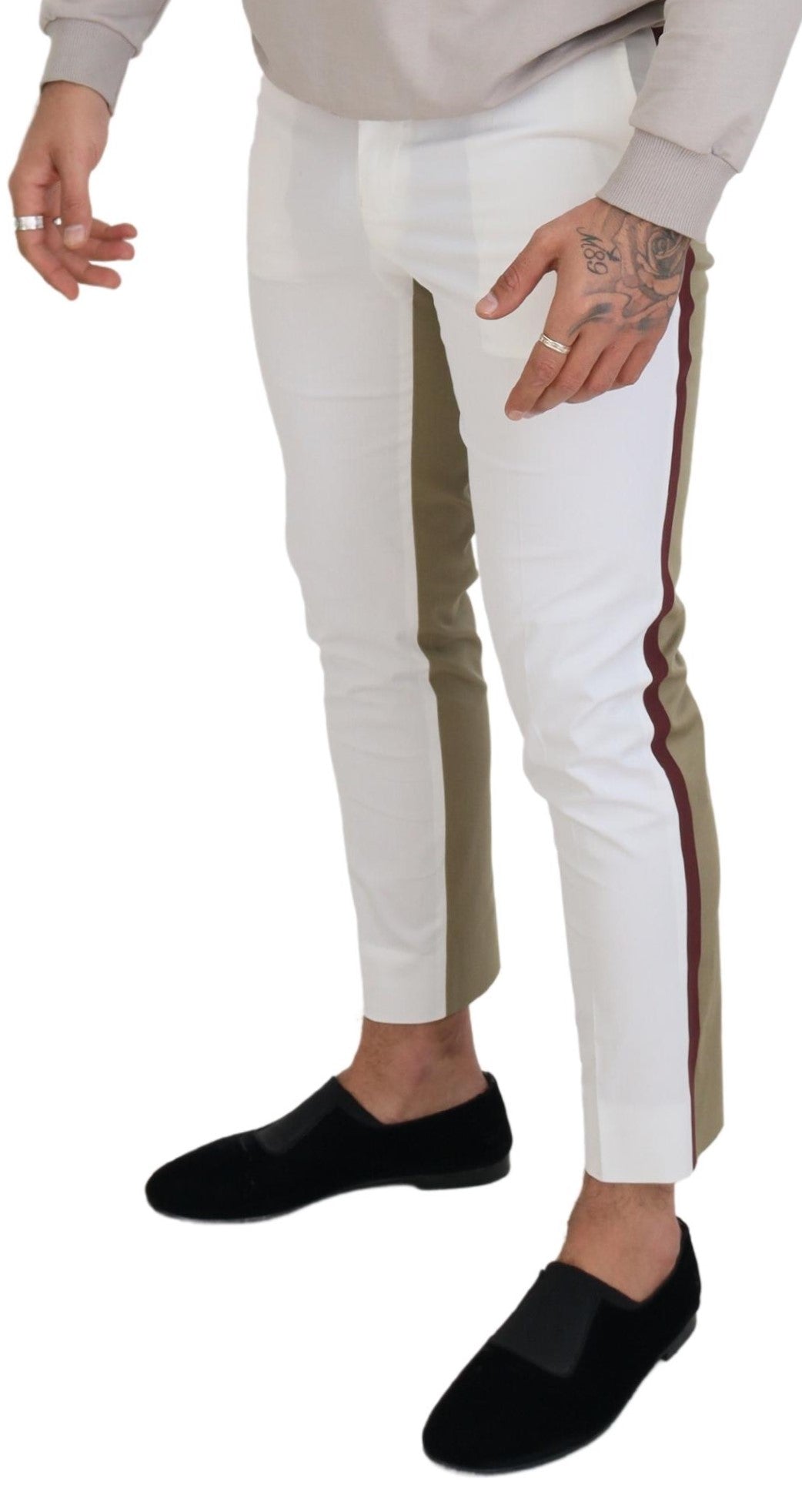 Dolce & Gabbana Two-Tone White & Brown Chic Cotton Pants