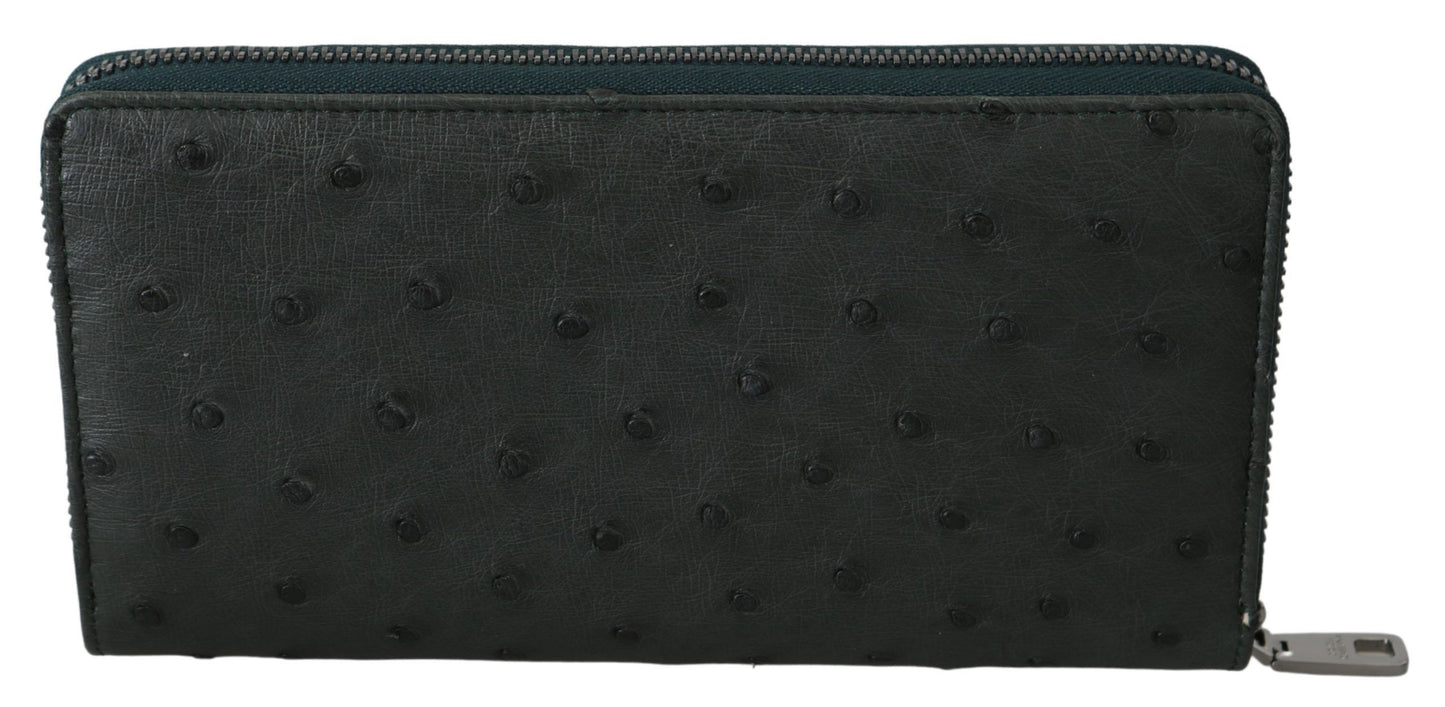 Dolce & Gabbana Green Ostrich Leather Continental Mens Clutch Wallet