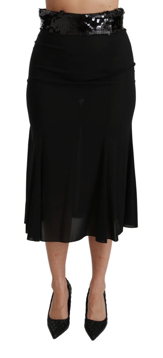 Dolce & Gabbana Elegant High Waist Sequin Black Skirt