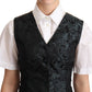 Dolce & Gabbana Black Jacquard Floral Waistcoat Vest Green