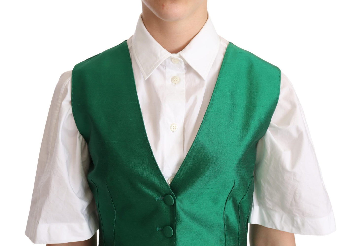 Dolce & Gabbana Green Silk Satin Sleeveless Waistcoat Vest