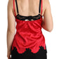 Dolce & Gabbana Red Floral Lace Trimmed Silk Satin Camisole Top
