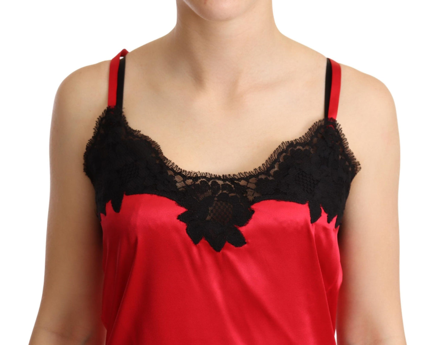 Dolce & Gabbana Red Floral Lace Trimmed Silk Satin Camisole Top