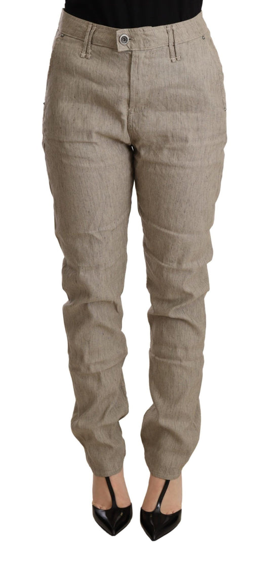 CYCLE Beige Mid Waist Casual Baggy Stretch Trouser