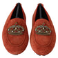 Dolce & Gabbana Opulent Orange Leather Loafers with Gold Embroidery