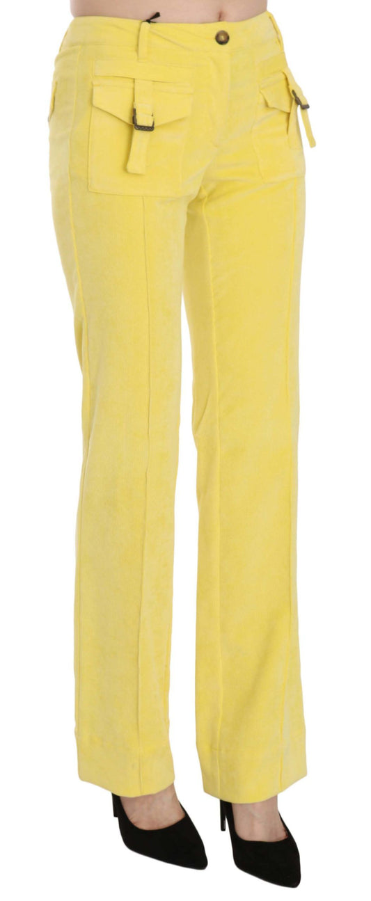 Just Cavalli Chic Yellow Corduroy Mid Waist Pants