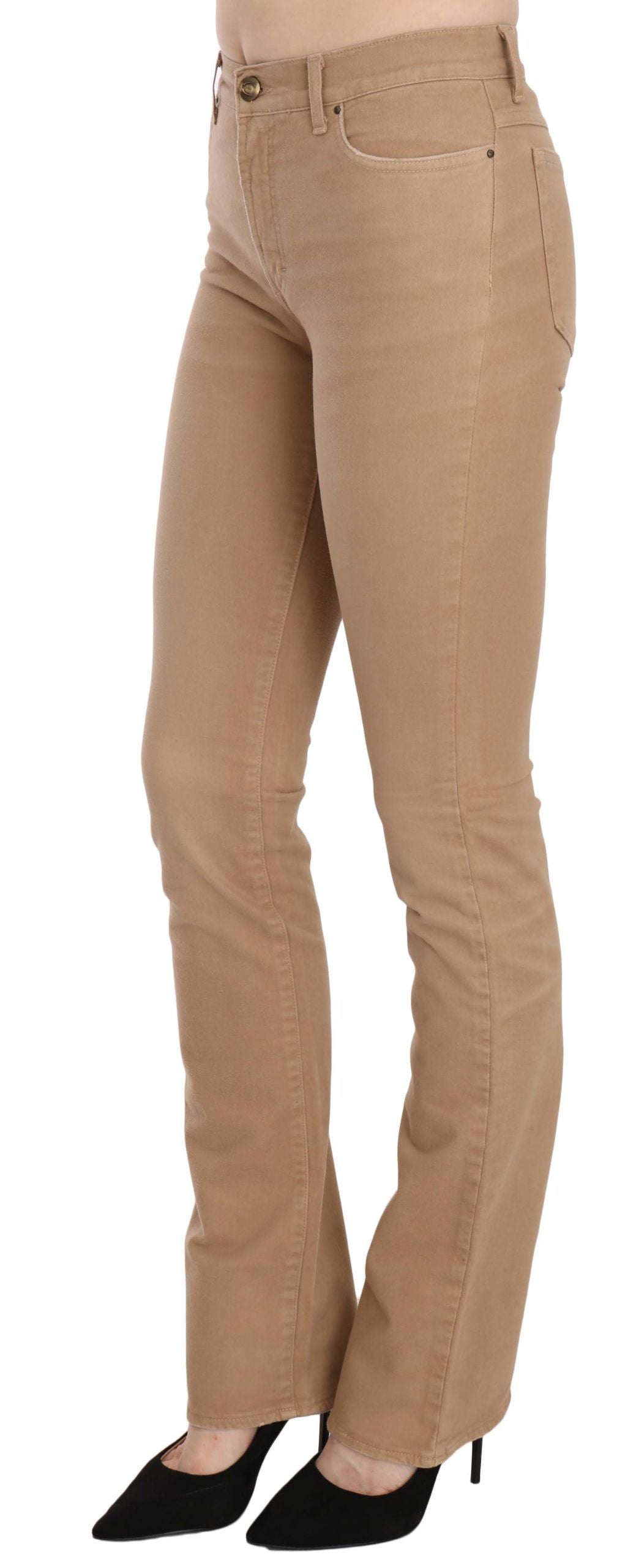 Just Cavalli Brown Cotton Stretch Mid Waist Skinny Trousers Pants