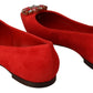 Dolce & Gabbana Red Suede Crystals Loafers Flats Shoes