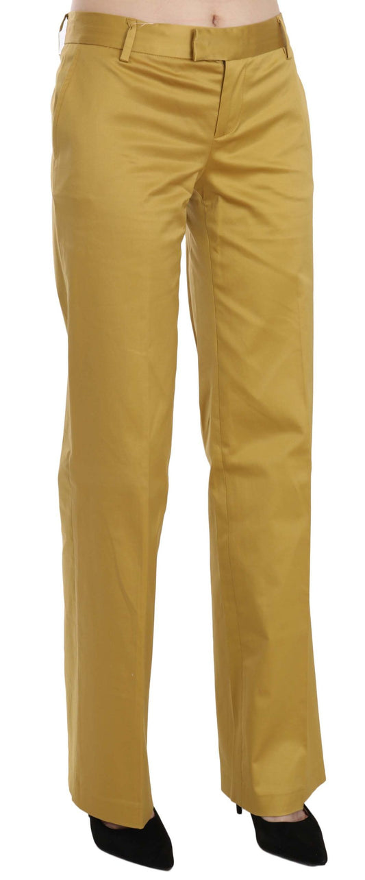 Just Cavalli Mustard Mid Waist Tailored Cotton Pants