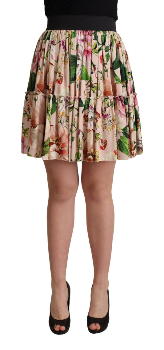 Dolce & Gabbana Elegant Floral Silk High Waist Mini Skirt