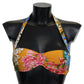 Dolce & Gabbana Yellow Floral Print Swimsuit Beachwear Bikini Tops