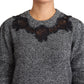 Dolce & Gabbana Gray Lace Trimmed Pullover Cashmere Sweater
