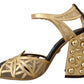 Dolce & Gabbana Black Gold Leather Studded Ankle Straps Shoes