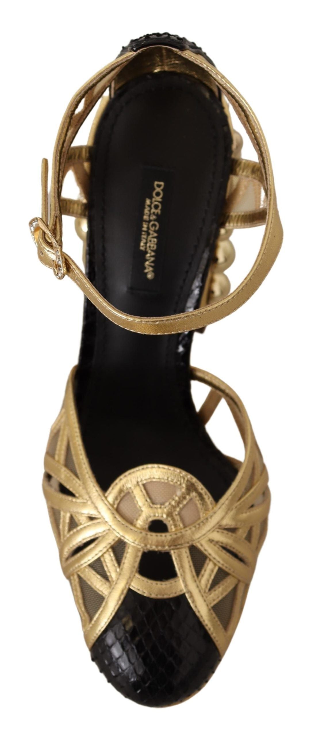 Dolce & Gabbana Black Gold Leather Studded Ankle Straps Shoes