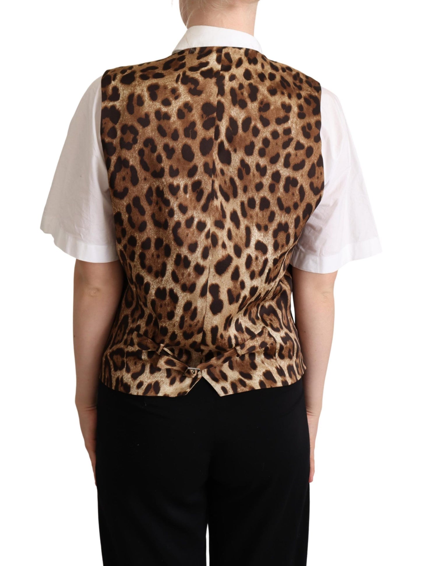 Dolce & Gabbana Gray Wool Leopard Print Waistcoat Vest