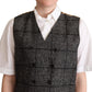 Dolce & Gabbana Gray Wool Leopard Print Waistcoat Vest