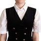 Dolce & Gabbana Black Beige Velvet Waistcoat Vest