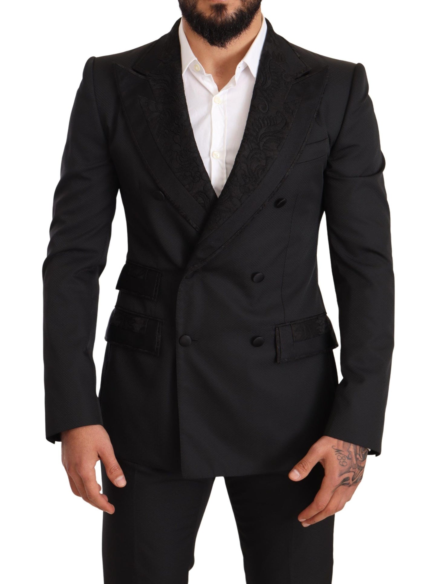 Dolce & Gabbana Black Brocade 2 Piece Set Polyester Suit