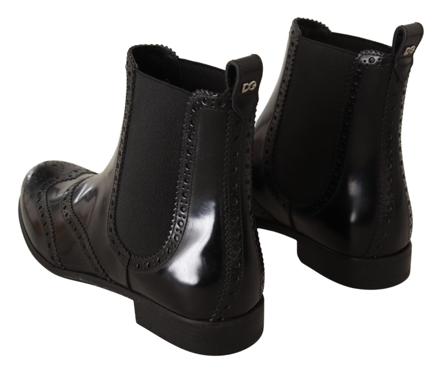 Dolce & Gabbana Black Leather Ankle High Flat Boots Shoes