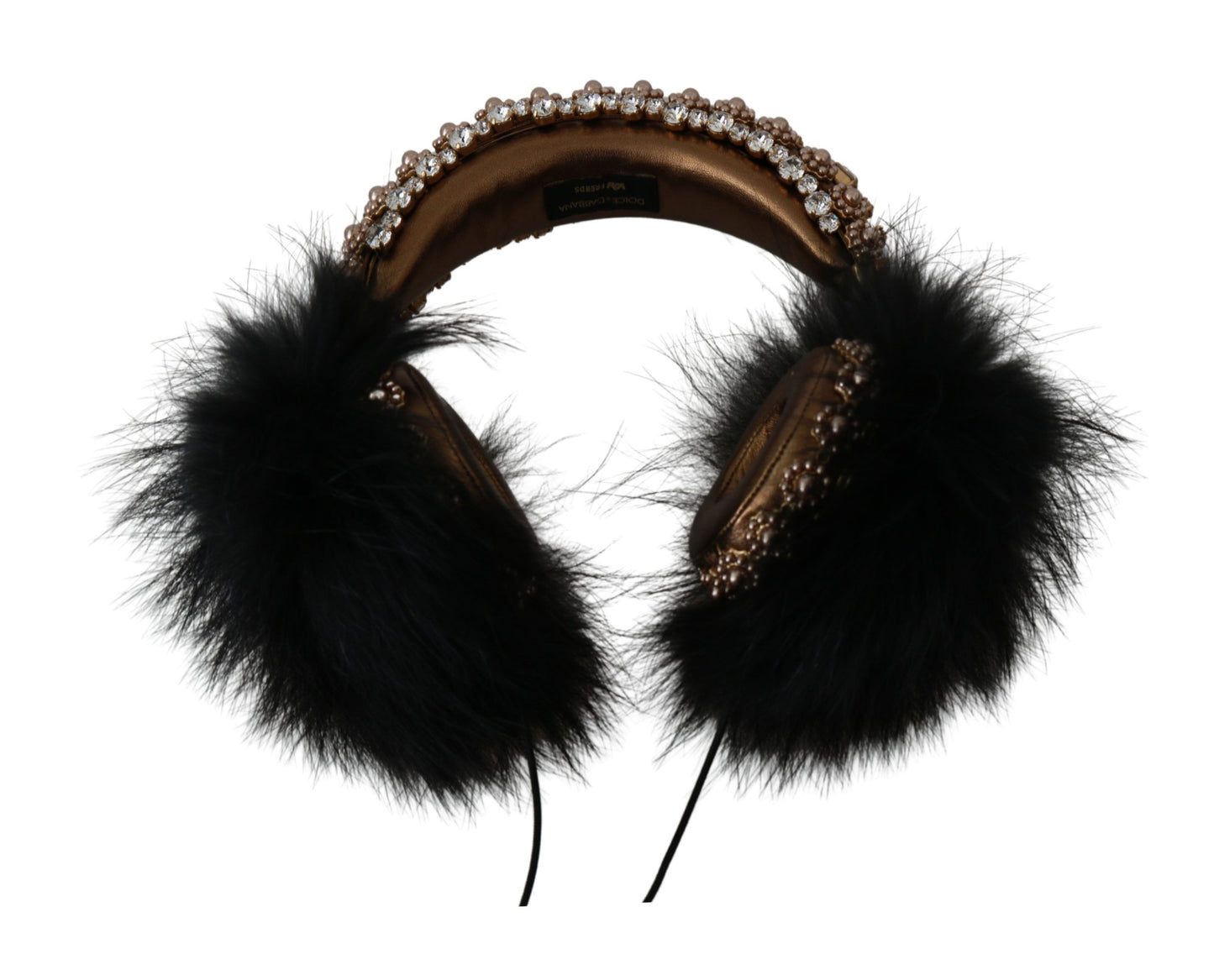 Dolce & Gabbana Gold Black Crystal Embellished Headphones