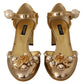 Dolce & Gabbana Gold Leather Studded Crystal Ankle Strap Shoes