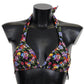 Dolce & Gabbana Black Floral Print Swimsuit Beachwear Bikini Tops