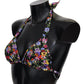 Dolce & Gabbana Black Floral Print Swimsuit Beachwear Bikini Tops