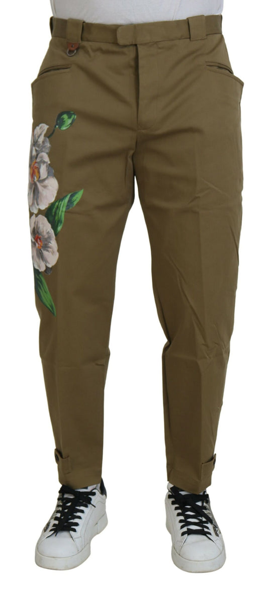 Dolce & Gabbana Exquisite Floral Beige Chino Pants