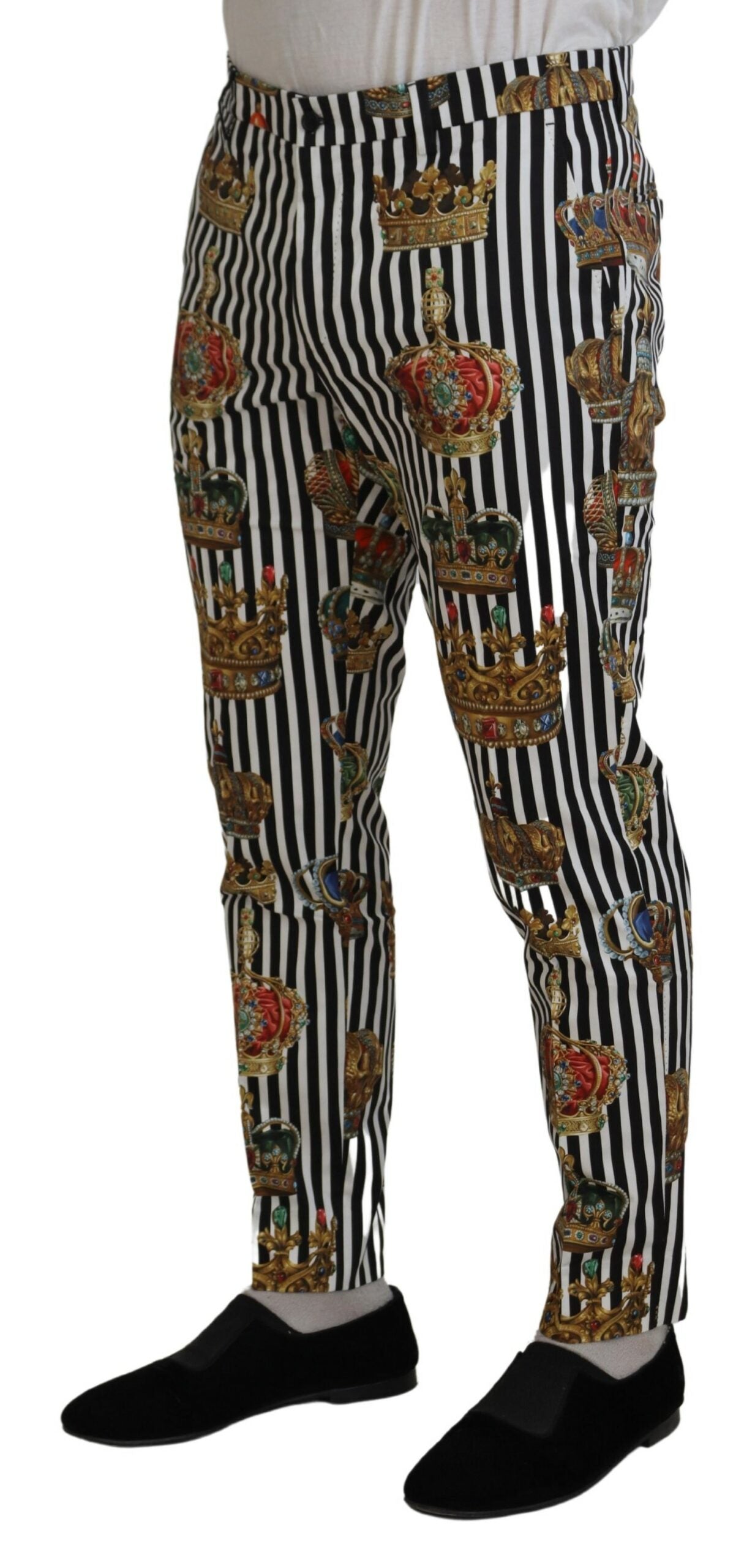 Dolce & Gabbana Elegant Gold Crown Stripe Chino Pants