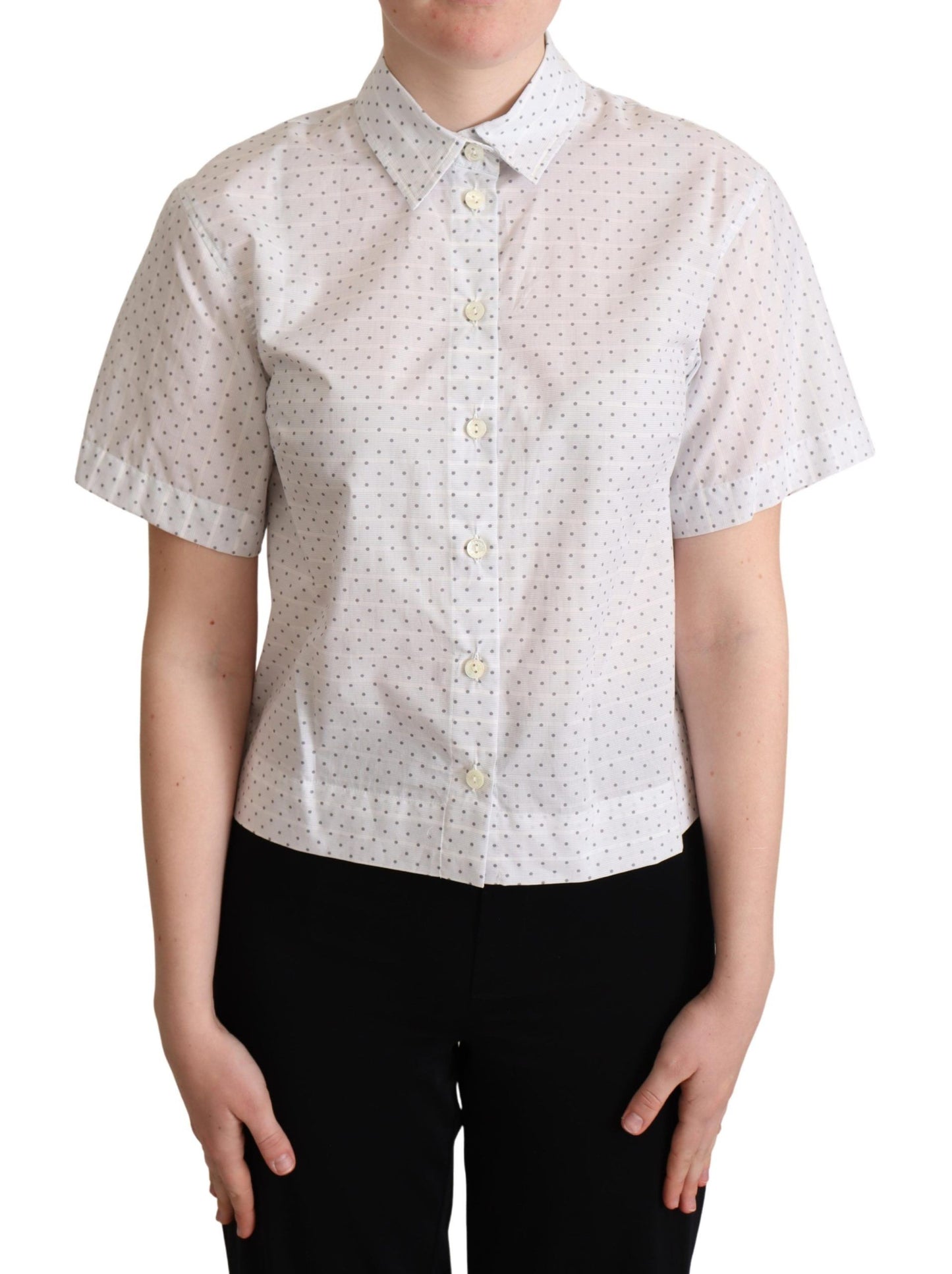 Dolce & Gabbana White Black Polka Dots Collar Blouse Shirt