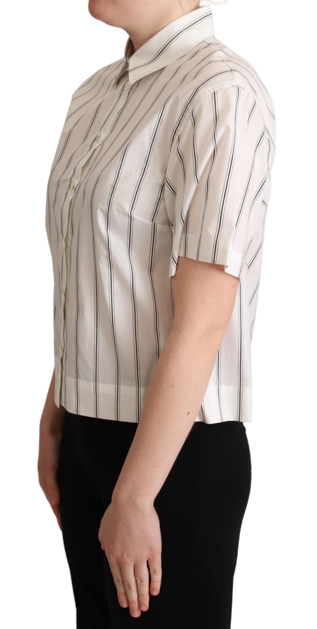 Dolce & Gabbana White Black Stripes Collared Shirt Top