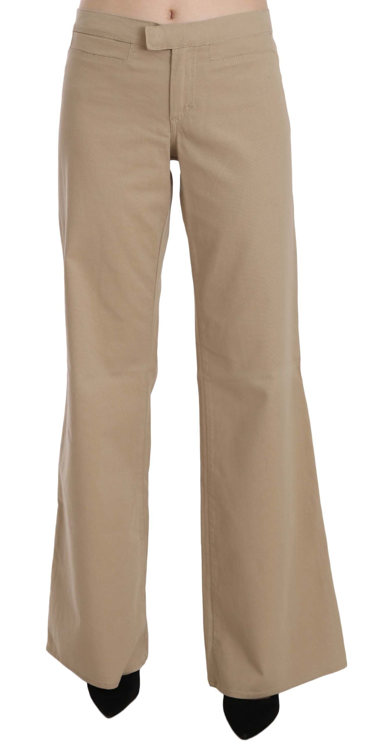 Just Cavalli Beige Cotton Mid Waist Flared Trousers Pants