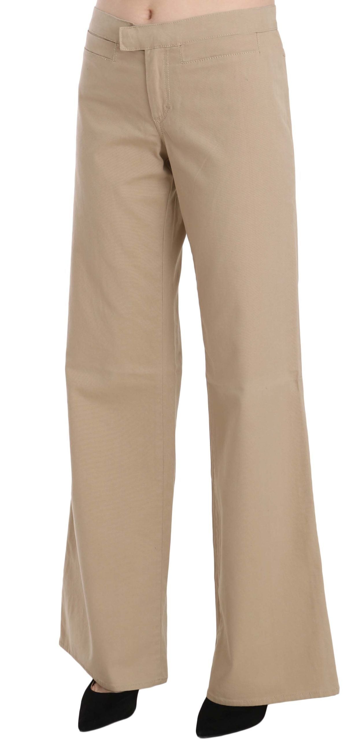 Just Cavalli Beige Cotton Mid Waist Flared Trousers Pants